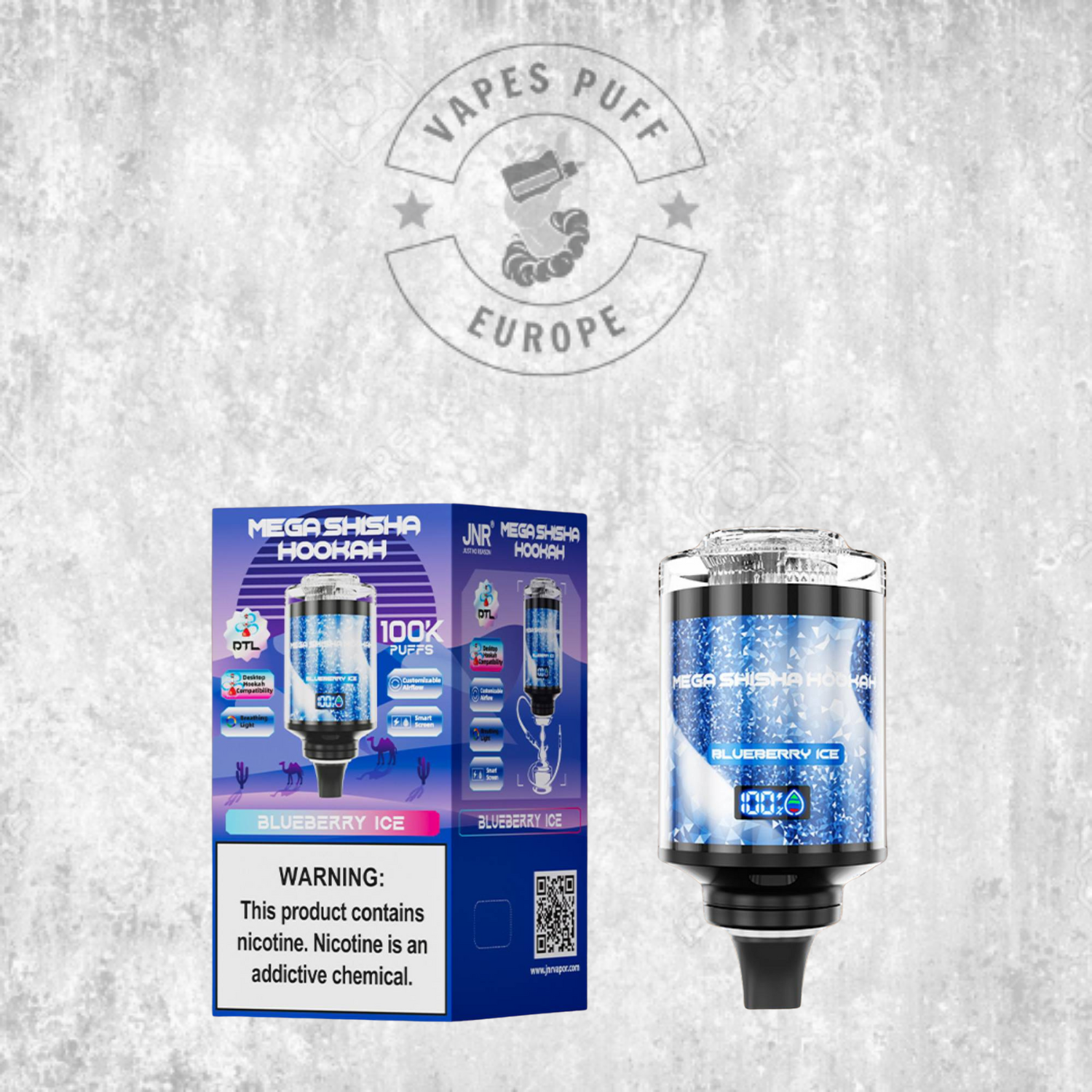 JNR - Mega Shisha Hookah - Cabeza De Shisha Electrónica - 2% de nicotina - 100000 Puffs