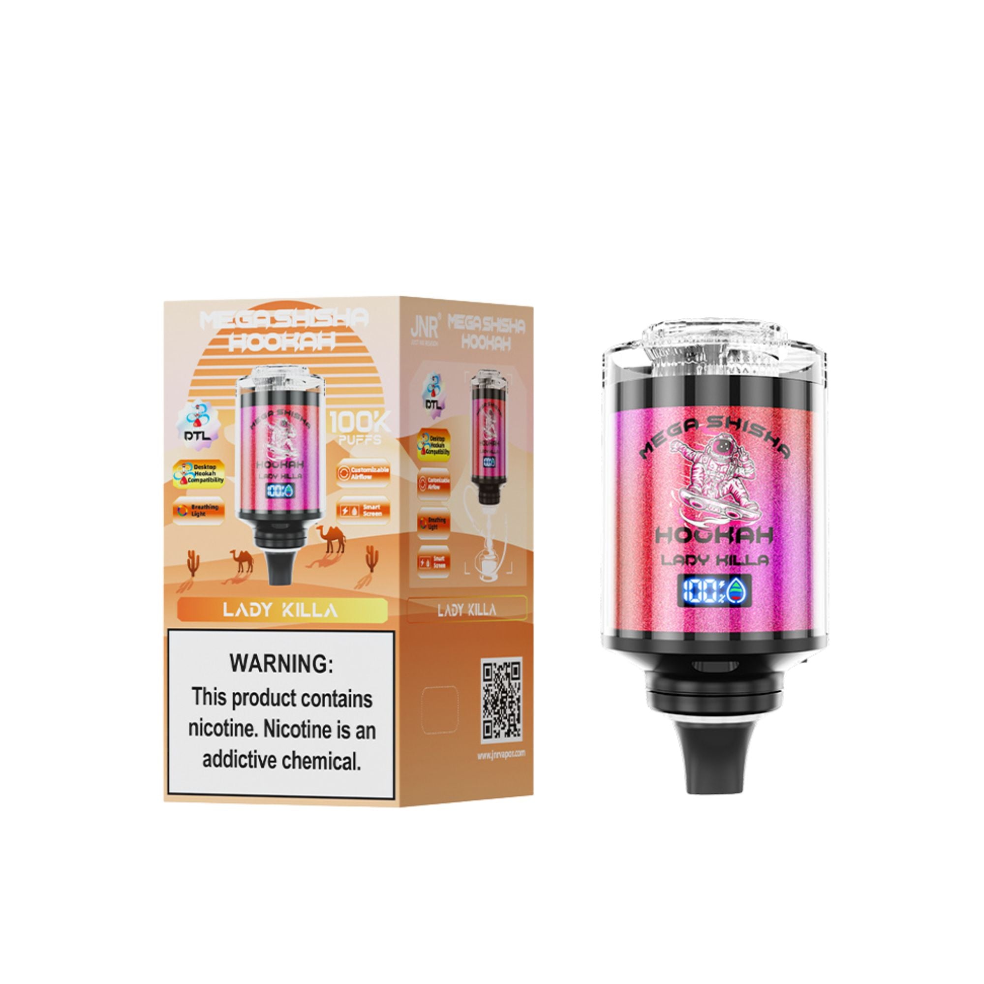 JNR - Mega Shisha Hookah - Cabeza De Shisha Electrónica - 2% de nicotina - 100000 Puffs
