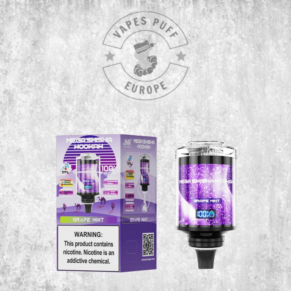 Puff JNR Mega Shisha Hookah 100K Grape Mint Cigarette électronique jetable VapesPuffEurope