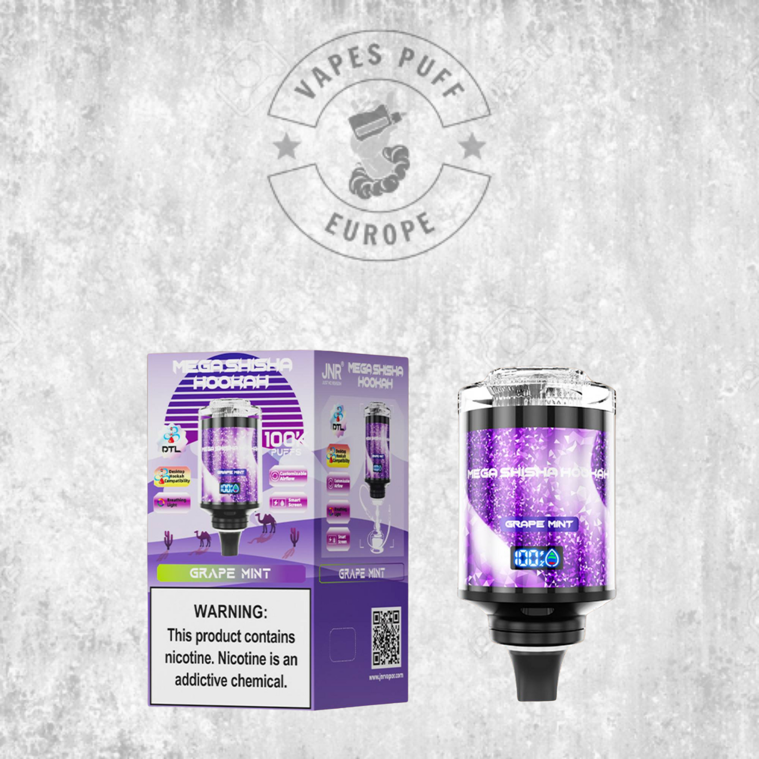 JNR - Mega Shisha Hookah - 100000 Bouffées - 2% de nicotine - Tete de Chicha Electronique