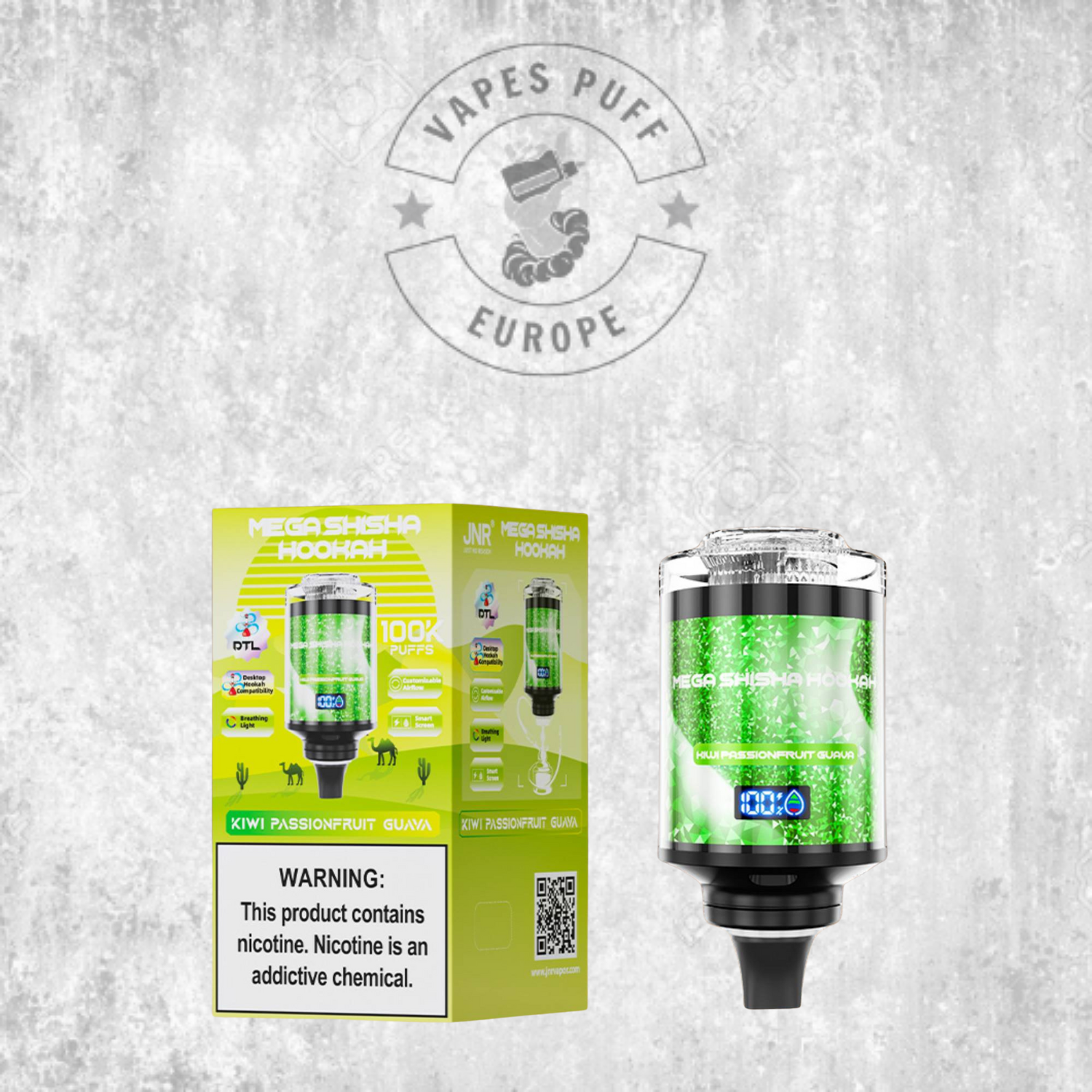 JNR - Mega Shisha Hookah - 100000 Bouffées - 2% de nicotine - Tete de Chicha Electronique
