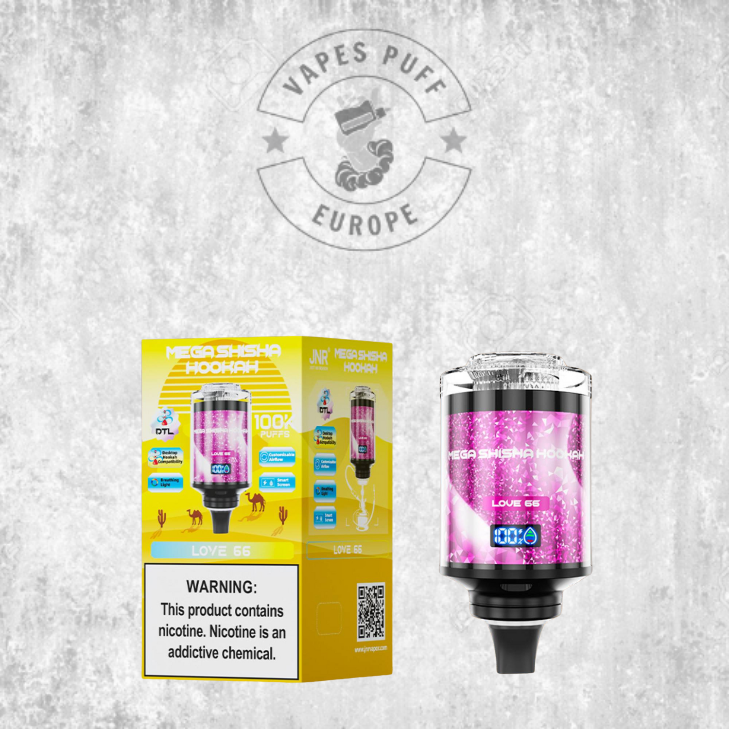 JNR - Mega Shisha Hookah - 100000 Bouffées - 2% de nicotine - Tete de Chicha Electronique