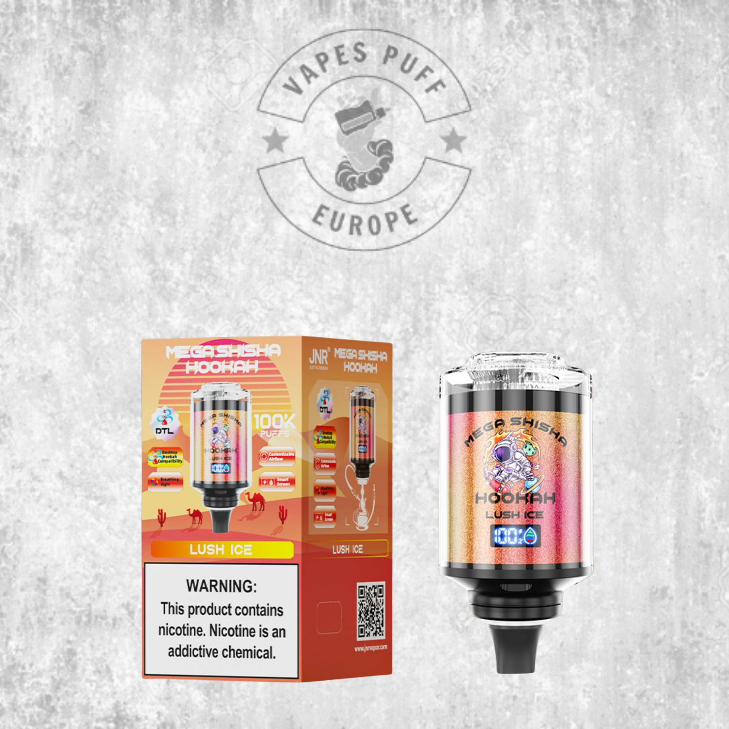 JNR - Mega Shisha Hookah - 100000 Bouffées - 2% de nicotine - Tete de Chicha Electronique