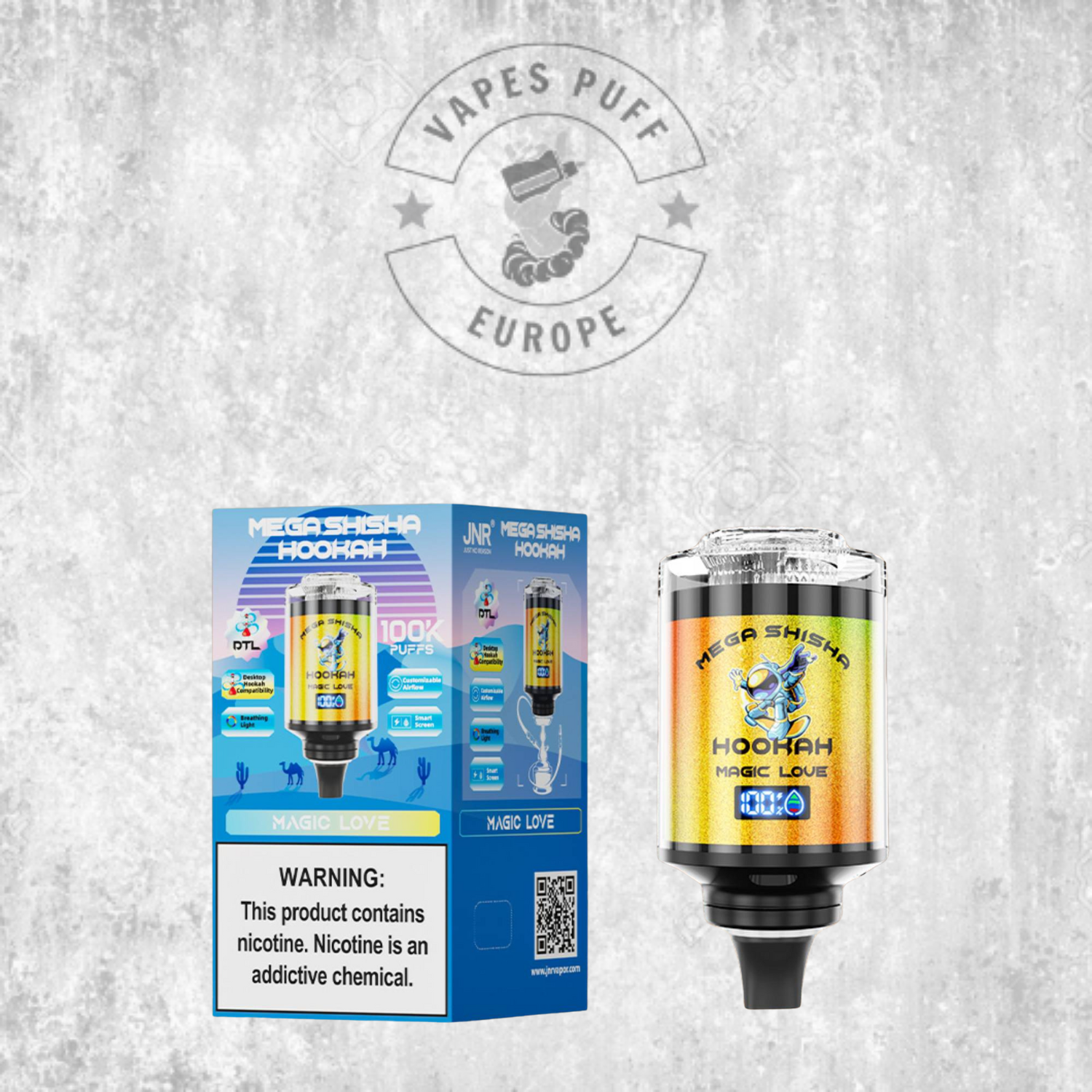 JNR - Mega Shisha Hookah - 100000 Bouffées - 2% de nicotine - Tete de Chicha Electronique
