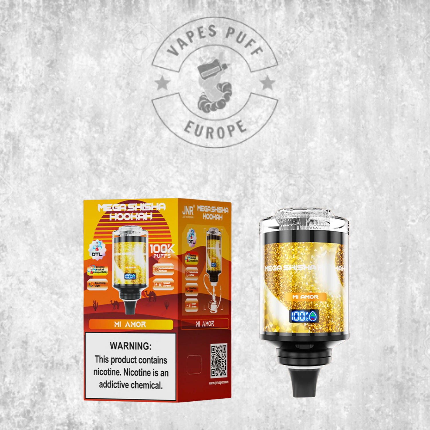 JNR - Mega Shisha Hookah - 100000 Bouffées - 2% de nicotine - Tete de Chicha Electronique