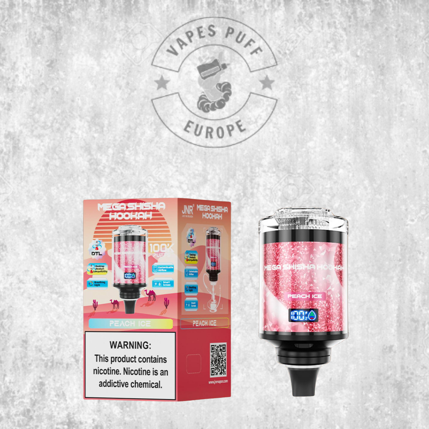 JNR - Mega Shisha Hookah - 100000 Bouffées - 2% de nicotine - Tete de Chicha Electronique
