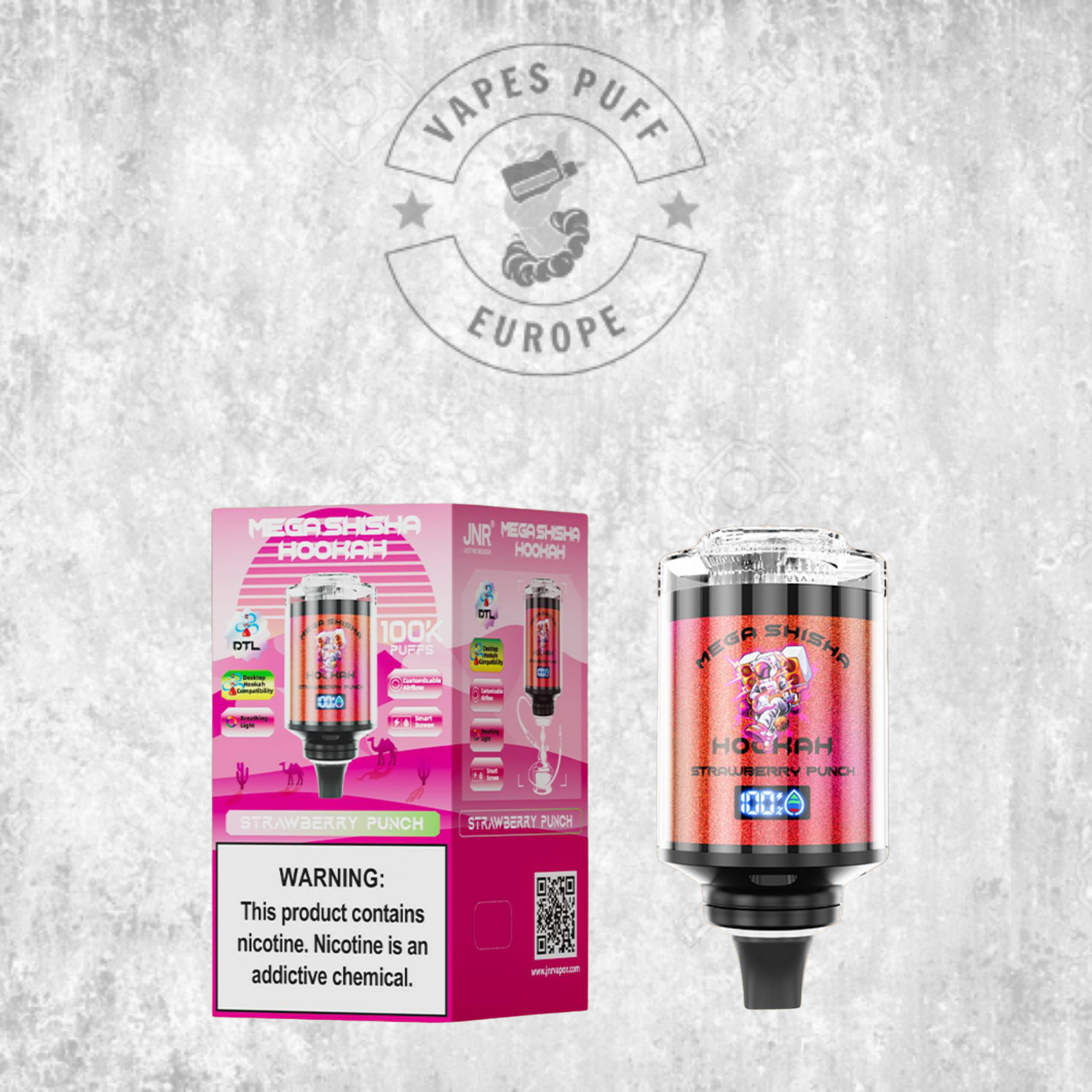 JNR - Mega Shisha Hookah - 100000 Bouffées - 2% de nicotine - Tete de Chicha Electronique