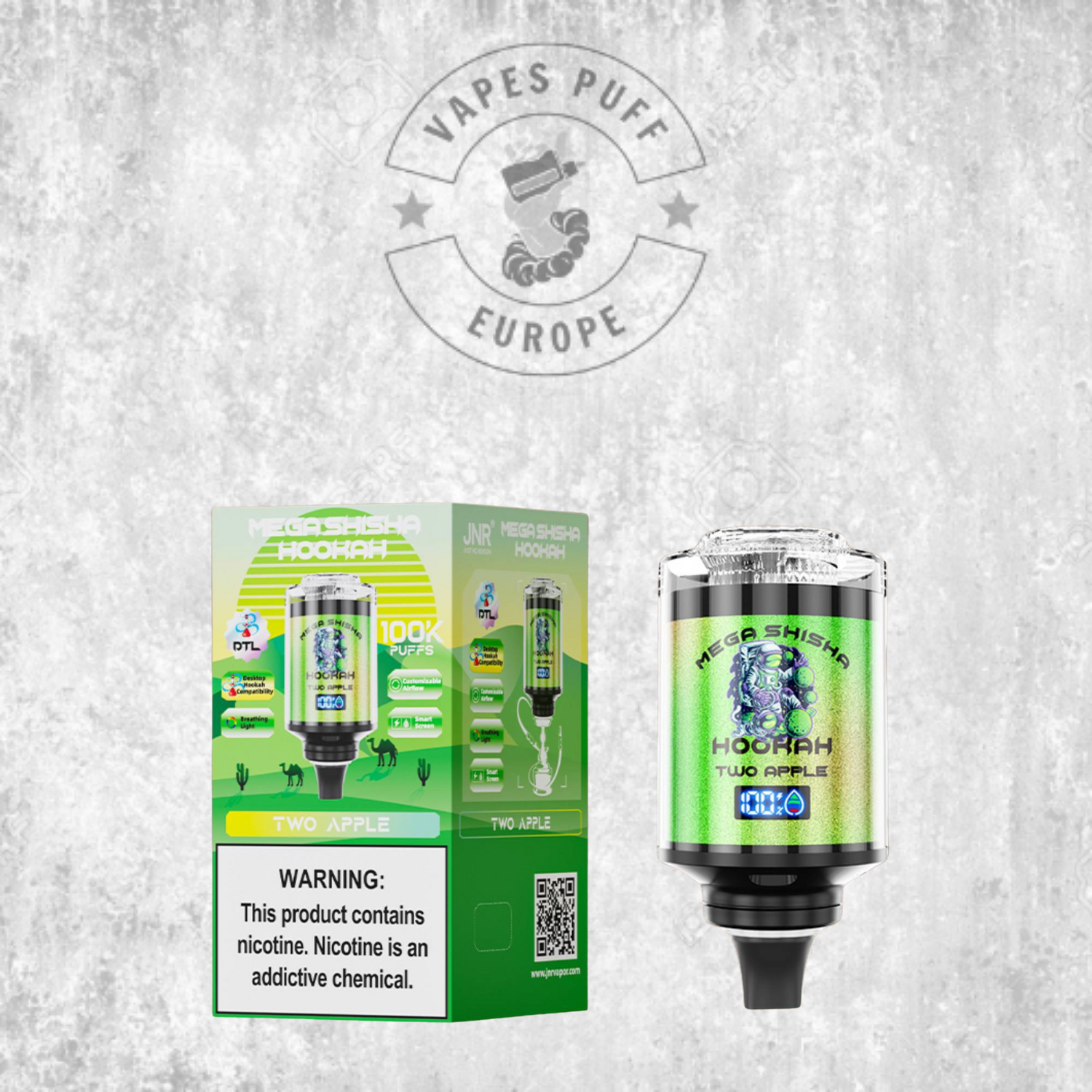 JNR - Mega Shisha Hookah - 100000 Bouffées - 2% de nicotine - Tete de Chicha Electronique