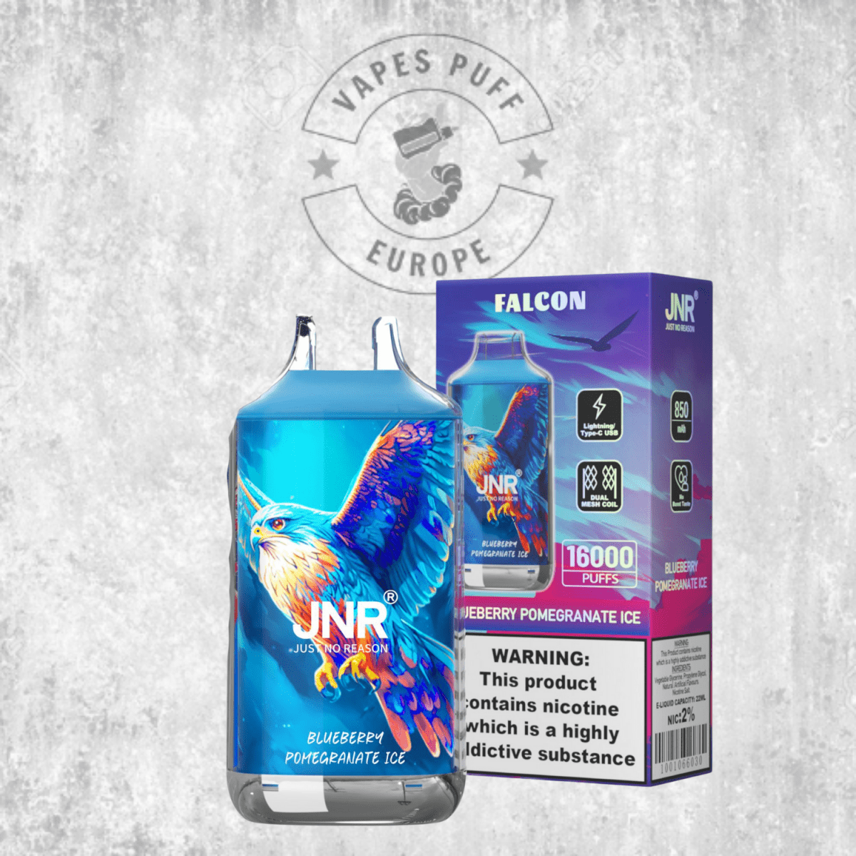 Puff JNR Falcon 16K Blueberry Pomegranate ice Cigarette électronique jetable VapesPuffEurope